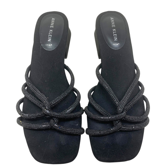 Anne Klein Nicoletta iFLex Sz 9.5 Black Block Heel Strappy Slide Sandals - Picture 1 of 8